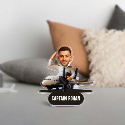 Personalized Pilot Caricature with Shaking Head Feature, Gift for Travelers, Pilots Airplane Lovers Funny Gift for Brother & Friends Solar Powered Moving Head